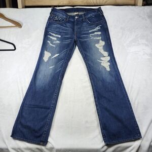 TRUE RELIGION JEANS 36x33 (measures 36x34) BILLY‎ VINTAGE Y2K BLUE DENIM USA